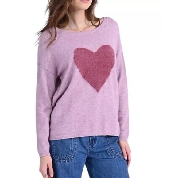 Molly Bracken Heart Heather Knit L Lagenlook Sweetheart Sweater Comfy Coquette - Picture 1 of 11